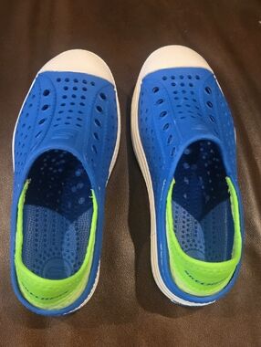 Skechers Kids Blue Slip-On Water Shoes with Neon Green Heel Accent